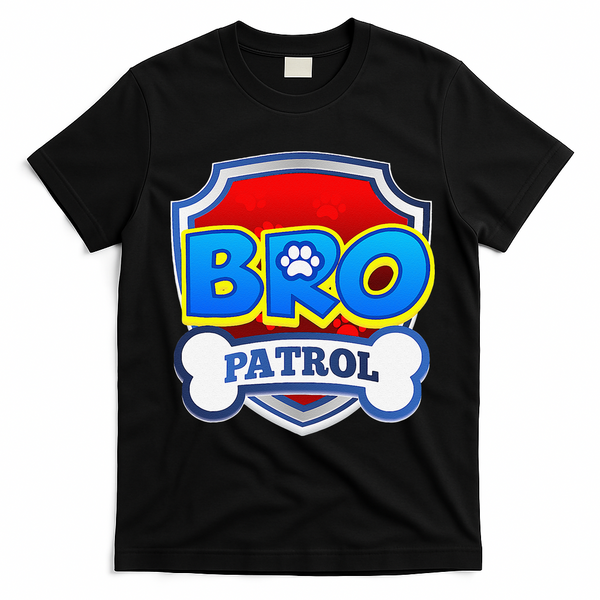 Bro Patrol Dog Funny Gift Birthday Party T-Shirt - Black