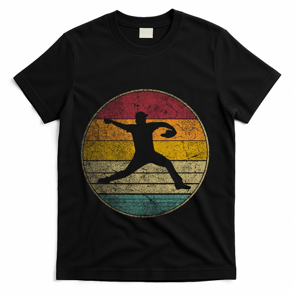 Baseball Pitcher Pitching Ball Glove Retro 70s 80s 90s Gift T-Shirt - Black