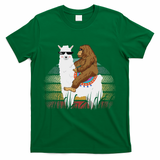 Bigfoot Riding Llama Sasquatch Retro T-Shirt - Green