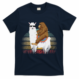 Bigfoot Riding Llama Sasquatch Retro T-Shirt - Navy