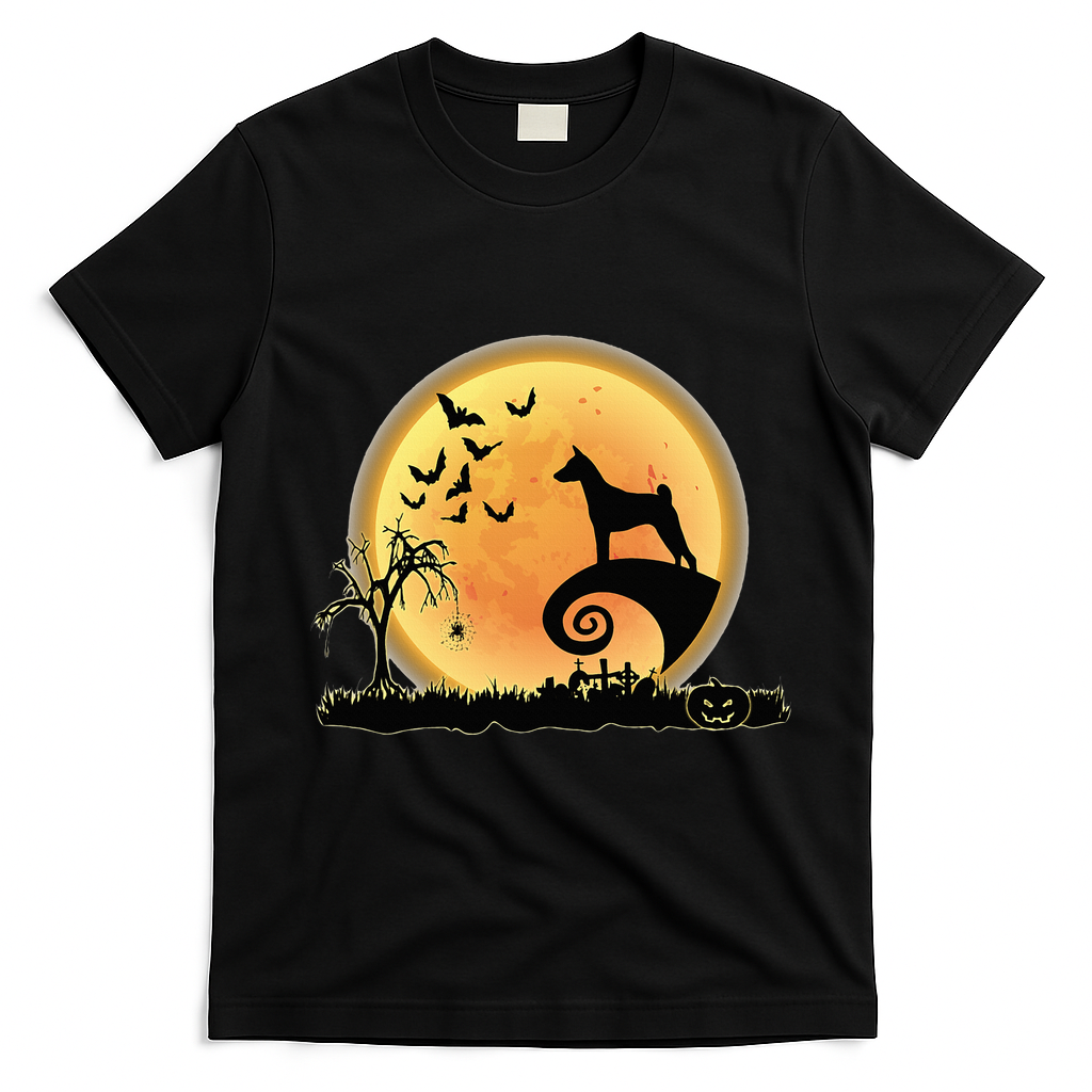 Basenji Scary And Moon Funny Dog Halloween Costume T-Shirt - Black