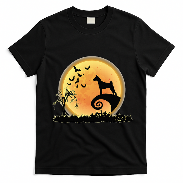 Basenji Scary And Moon Funny Dog Halloween Costume T-Shirt - Black