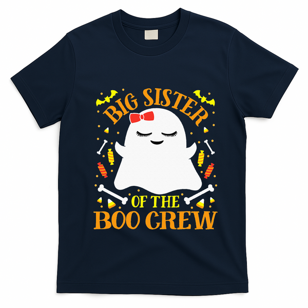 Big Sister Boo Crew Ghost Matching Family Halloween T-Shirt - Navy Blue