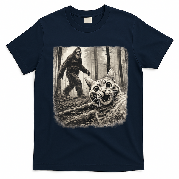 Bigfoot Sasquatch Cat Selfie Funny Meme Kitty T-Shirt - Navy Blue