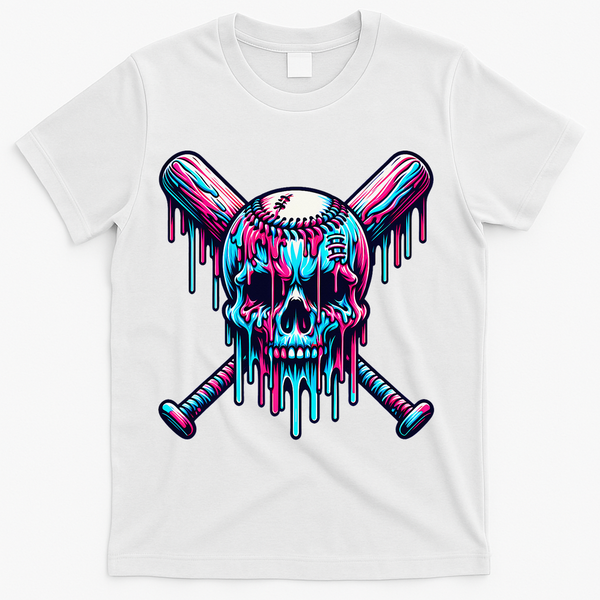 Baseball Skull Drip Baseball Drip Baseball Ice Cream Drip T-Shirt - White