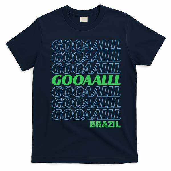 Brazil Soccer Fan Gear GOOAAALLL T-Shirt - Navy Blue