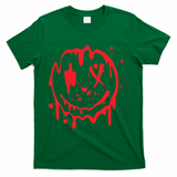 Bloody Smiling Face Splatter Graphic T-Shirt - Green