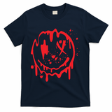 Bloody Smiling Face Splatter Graphic T-Shirt - Navy