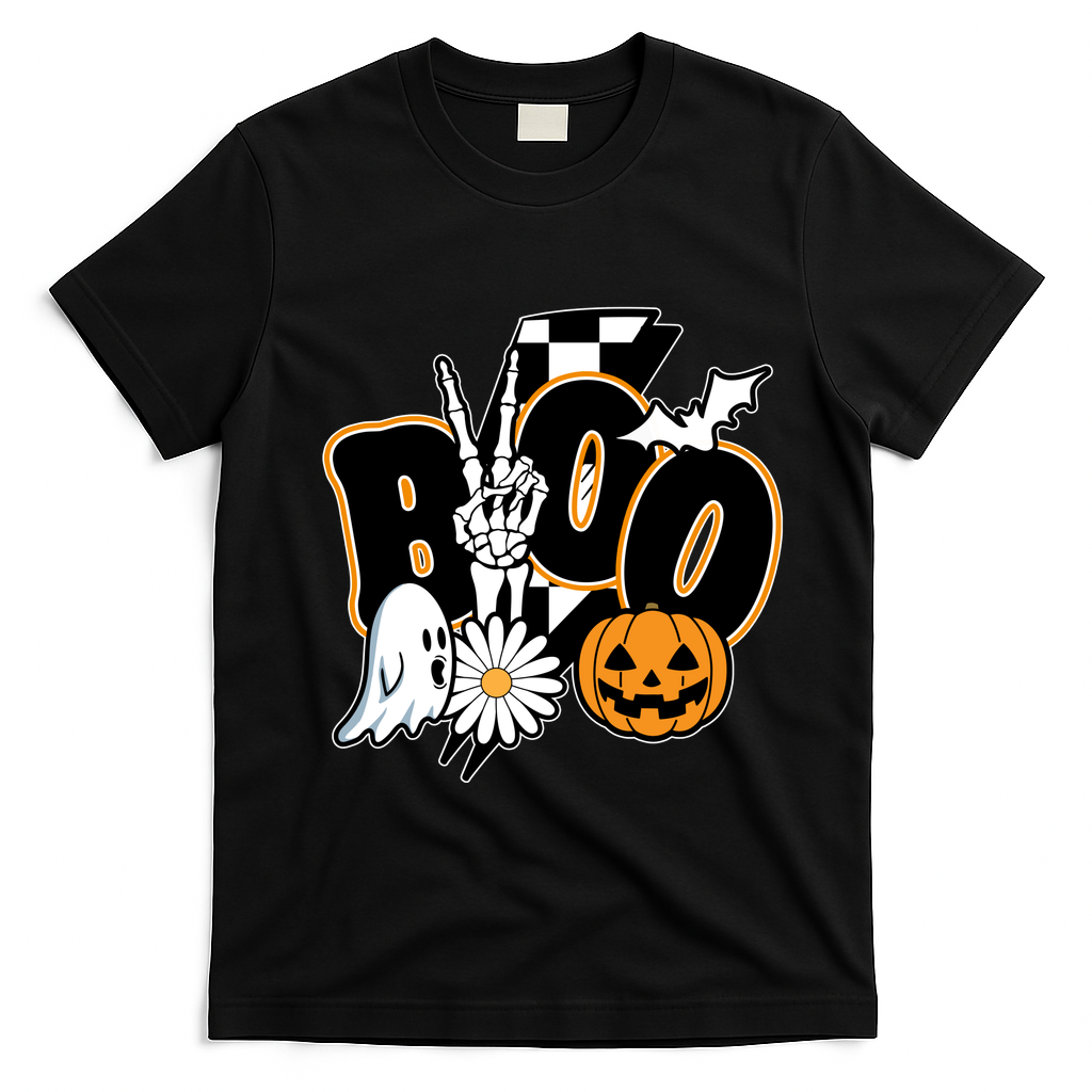 Boo Spooky Halloween Cute T-Shirt - Black