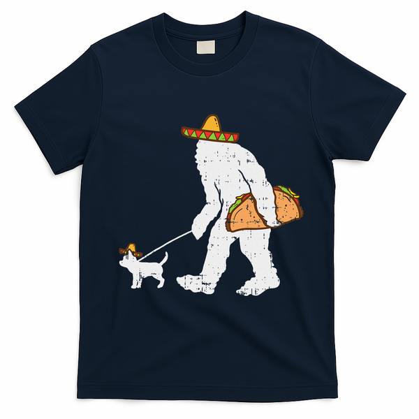 Bigfoot Sasquatch Taco Chihuahua Funny Cinco De Mayo Mexican T-Shirt - Navy Blue
