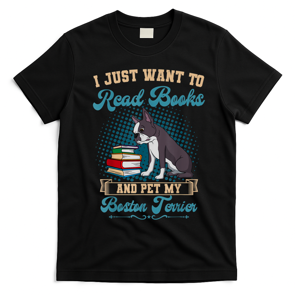 Boston Terrier American Gentleman Bibliophile Book Lover T-Shirt - Black