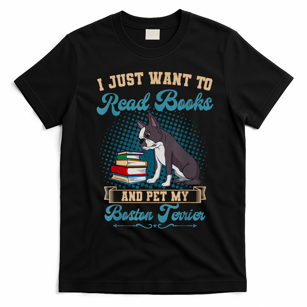 Boston Terrier American Gentleman Bibliophile Book Lover T-Shirt - Black