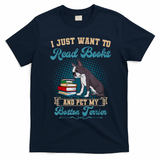 Boston Terrier American Gentleman Bibliophile Book Lover T-Shirt - Navy Blue