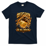 Bitcoin The Bull Awakens Cryptocurrency Bull Market Art T-Shirt - Navy Blue
