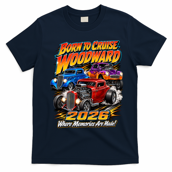 Born To Cruise Woodward 2026 Classic Hot Rods T-Shirt - Navy Blue