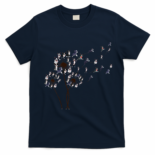 Boston Terrier Dandelion Flower Fly Dog Lovers Funny T-Shirt - Navy Blue