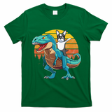 Boston Terrier Dog Riding Dinosaur T Rex T-Shirt - Irish Green