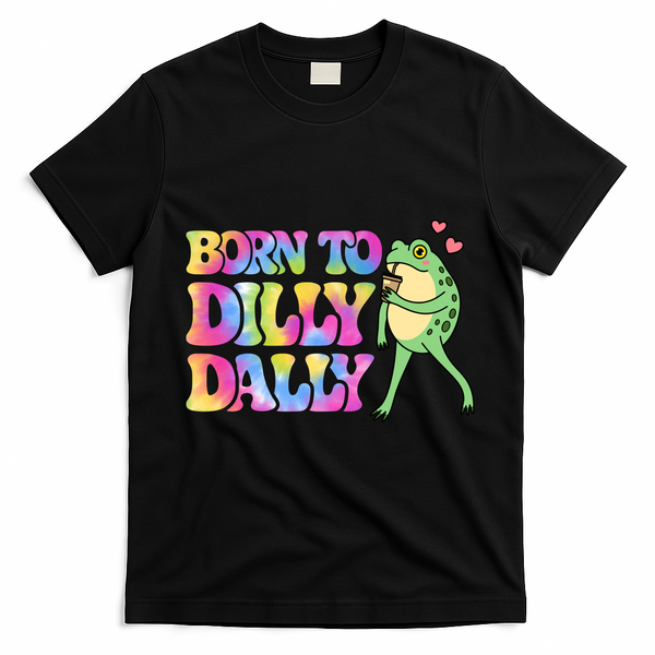 Born To Dilly Dally Playful Frog Fun T-Shirt - Black