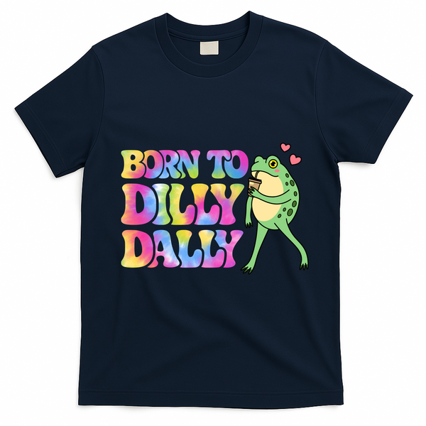 Born To Dilly Dally Playful Frog Fun T-Shirt - Navy Blue