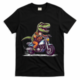 Biker T Rex On Motor Bike Dinosaur T Rex Riding Motorcycle T-Shirt - Black