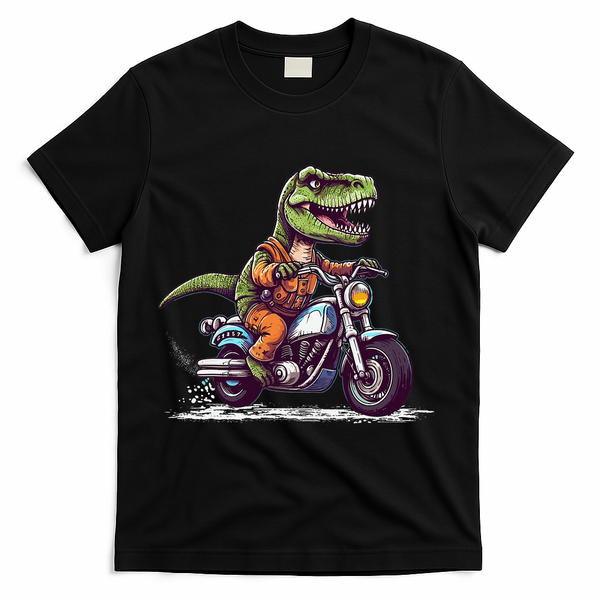 Biker T Rex On Motor Bike Dinosaur T Rex Riding Motorcycle T-Shirt - Black