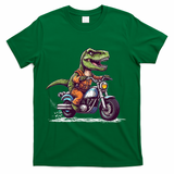 Biker T Rex On Motor Bike Dinosaur T Rex Riding Motorcycle T-Shirt - Green