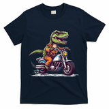 Biker T Rex On Motor Bike Dinosaur T Rex Riding Motorcycle T-Shirt - Navy