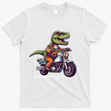Biker T Rex On Motor Bike Dinosaur T Rex Riding Motorcycle T-Shirt - White