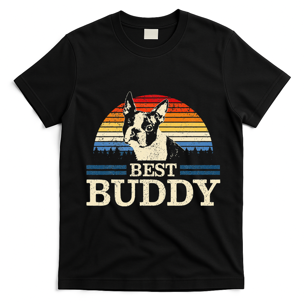 Boston Terrier Vintage Best Buddy Funny Dog Lover Gift T-Shirt - Black