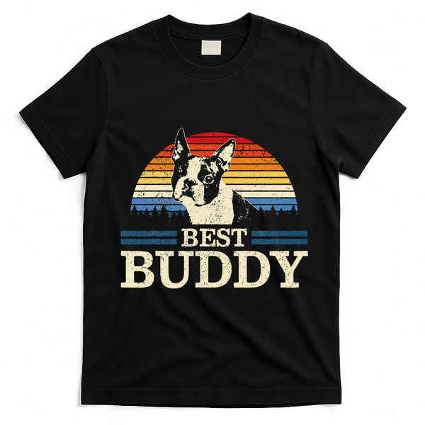 Boston Terrier Vintage Best Buddy Funny Dog Lover Gift T-Shirt - Black