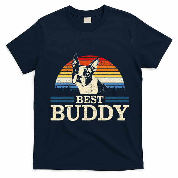 Boston Terrier Vintage Best Buddy Funny Dog Lover Gift T-Shirt - Navy Blue