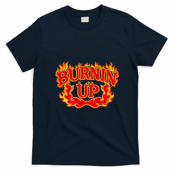 Burnin Up Flames Vintage Fire T-Shirt - Navy Blue