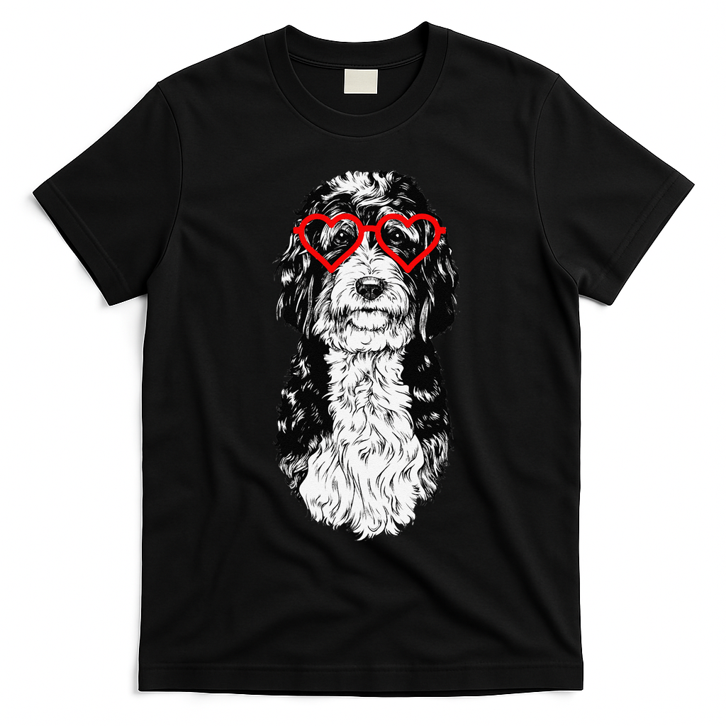 Bernedoodle Valentines Day Doodle Dog Mom Dog Lover T-Shirt - Black