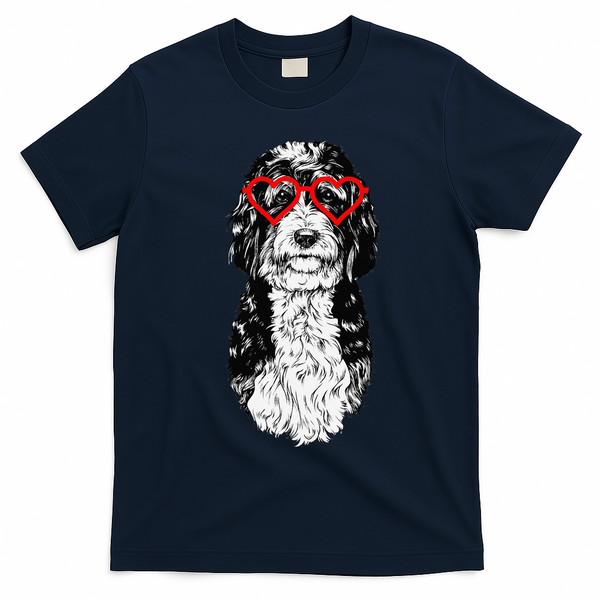 Bernedoodle Valentines Day Doodle Dog Mom Dog Lover T-Shirt - Navy Blue