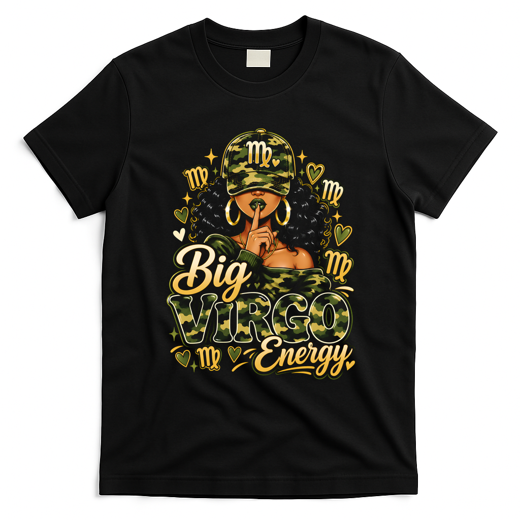 Big Virgo Energy Camo Fashion Zodiac T-Shirt - Black