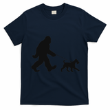 Bigfoot Walking A Dog Funny Irish Terrier Lovers Dog Dad T-Shirt - Navy Blue