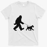 Bigfoot Walking A Dog Funny Irish Terrier Lovers Dog Dad T-Shirt - White