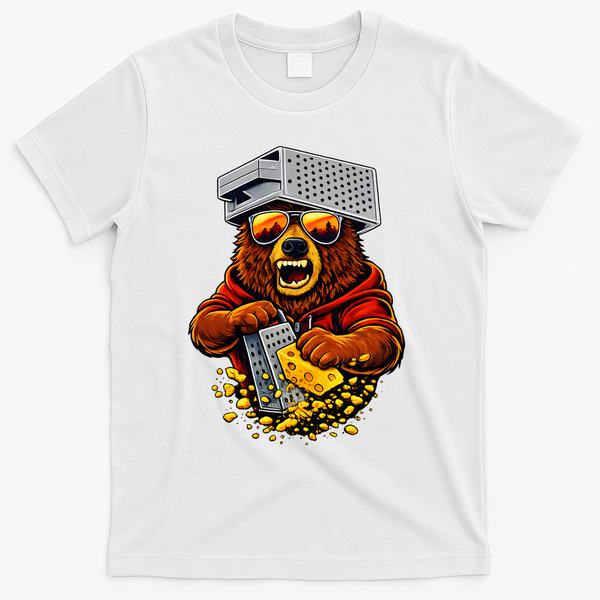 Bear With Cheese Grater Hat And Sunglasses T-Shirt - White
