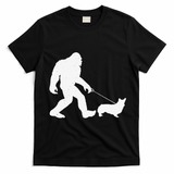 Bigfoot Walking Corgi Dog Funny Gift T-Shirt - Black