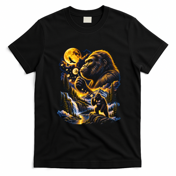 Blowing Wishes Funny Bigfoot Blowing Dandelion Gift T-Shirt - Black