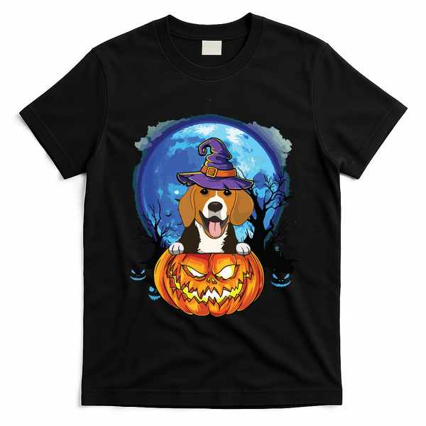 Beagle Witch Hat Pumpkin Scary Halloween Dog Lovers T-Shirt - Black