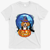 Beagle Witch Hat Pumpkin Scary Halloween Dog Lovers T-Shirt - White