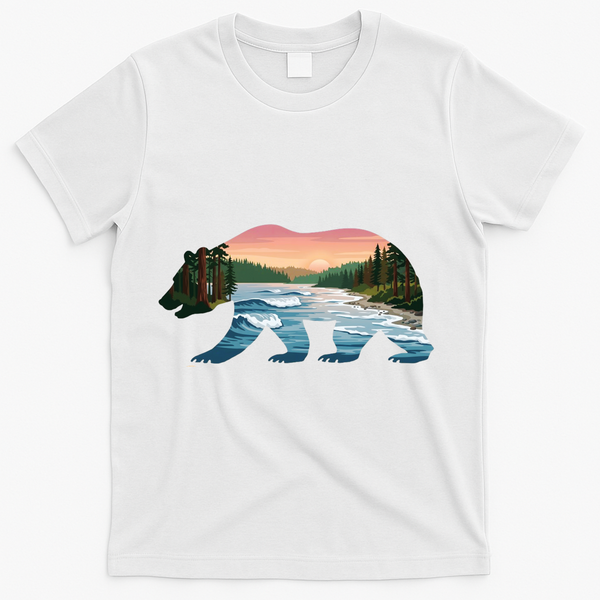 Bear Wildlife Nature River National Park Sunset  T-Shirt - White