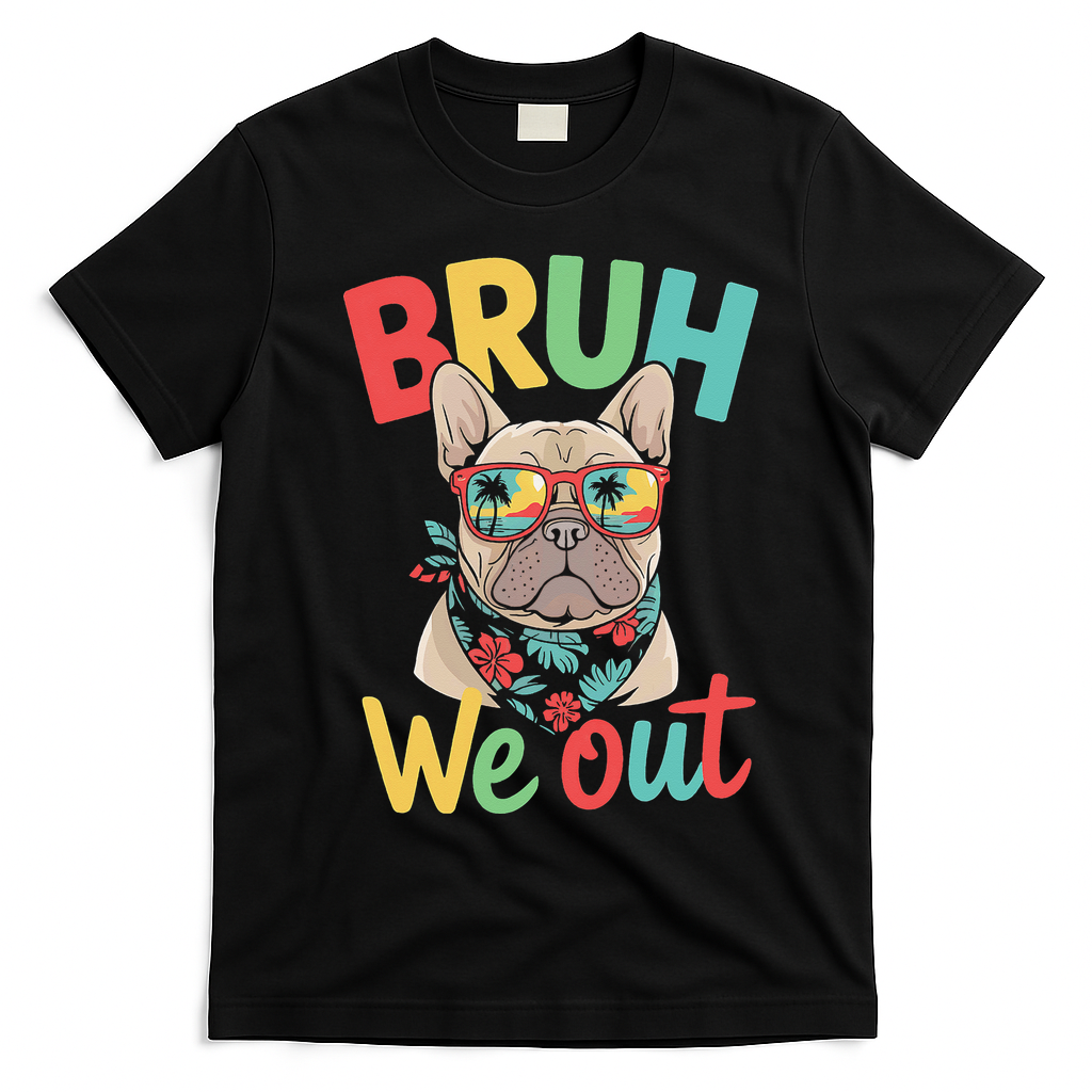 Bruh We Out Teachers Last Day Of School French Bulldog T-Shirt - Black