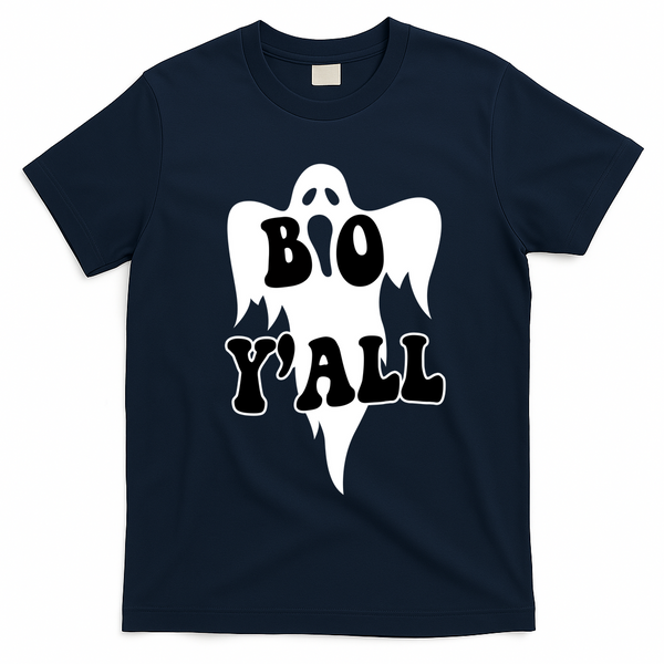 Boo Yall Spooky Ghost Halloween T-Shirt - Navy Blue