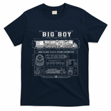 Big Boy 4000 Blueprint Steam Locomotive Train T-Shirt - Navy Blue