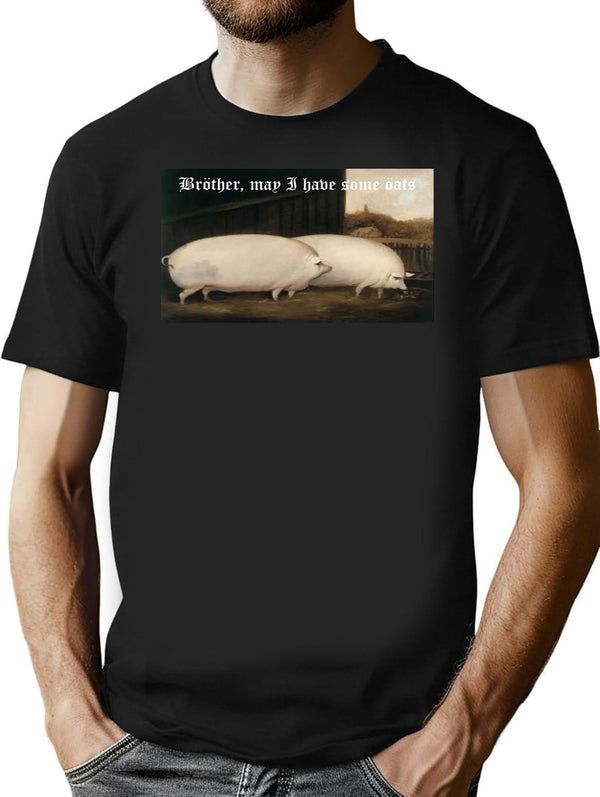 Brother May I Have Some Oats Pig Meme Black T-Shirt - Black