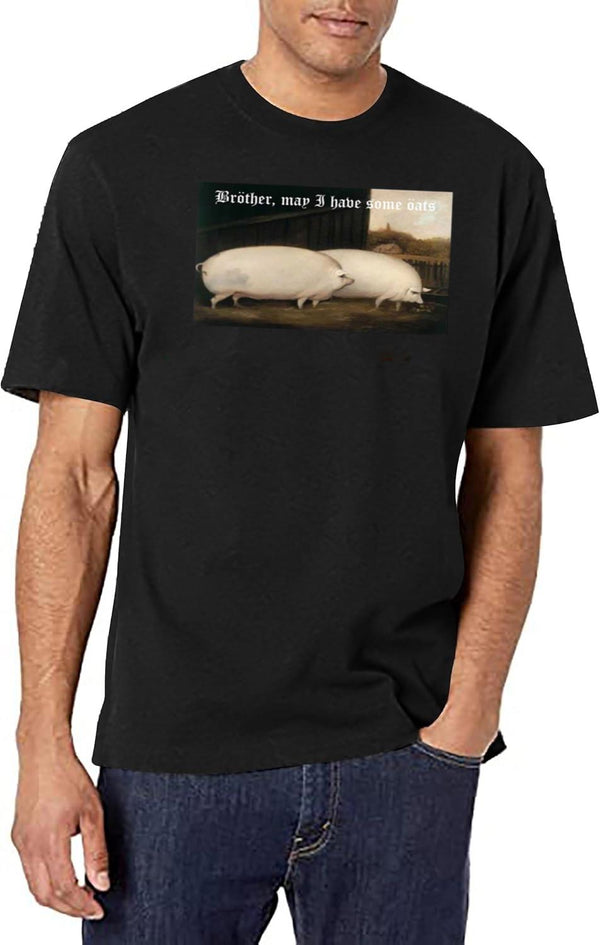 Brother May I Have Some Oats Pig Meme Black T-Shirt - White