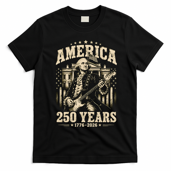 Celebrate 250 Years Of America George Washington Rocking Out T-Shirt - Black