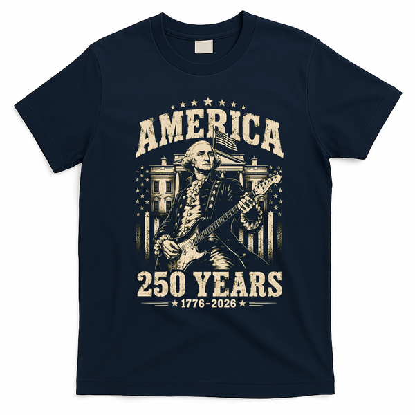 Celebrate 250 Years Of America George Washington Rocking Out T-Shirt - Navy Blue